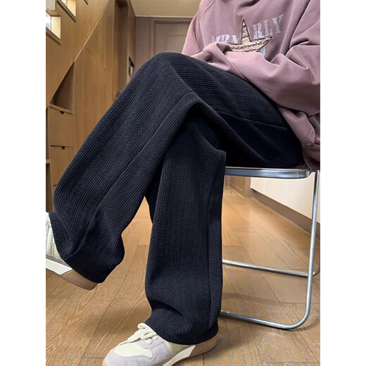 Cotton plus velvet and thickened wheat ear pattern wide-leg casual pants for men in autumn and winter new loose and slim corduroy straight pants CK1 black plus velvet high quality XL 120-140Jin Jin is equal to 0.5 kg