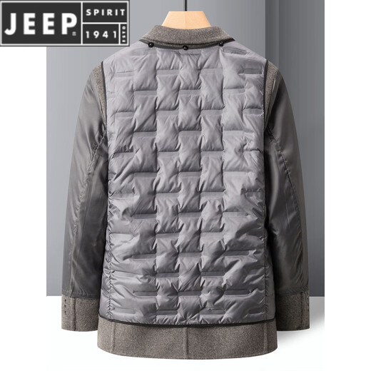 JEEP SPIRIT new double-sided woolen coat men's wool woolen suit casual suit winter velvet thickened short coat gray brown removable down liner M 170 recommended 95-115Jin Jin equals 0.5 kg