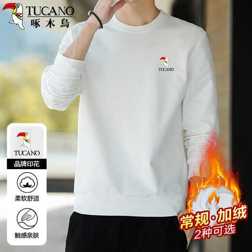 Woodpecker (TUCANO) sweatshirt men's trendy loose round neck long-sleeved t-shirt student casual versatile bottoming shirt top white L