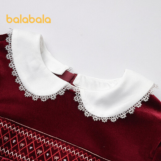 Balabala children's clothing children's dress girls spring velvet princess dress embroidered sweet doll collar fashionable red tone 00466 110