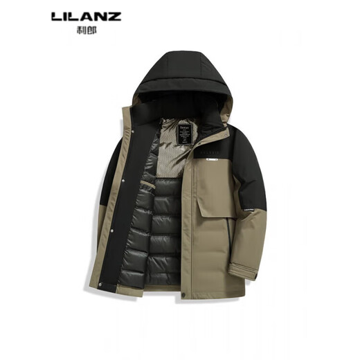 利郎（LILANZ）中长款羽绒服男中老年商务休闲立领连帽拼接加厚保暖男士户外 绿色 p16 L