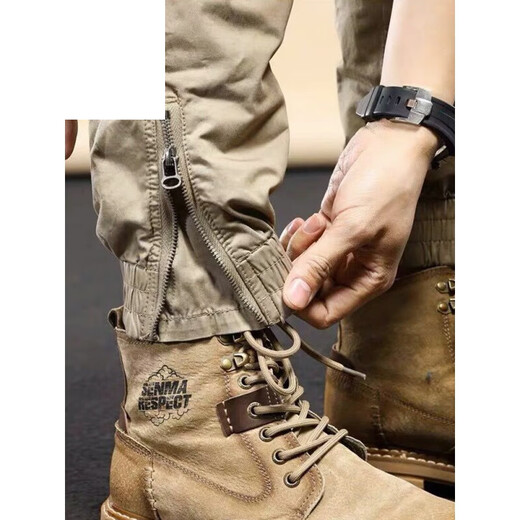 JEEP SPIRIT男装高档纯棉休闲裤男美式潮牌复古宽松春秋夏工装裤户外束脚裤子 卡其色679夏季薄款 28 建议90-110斤