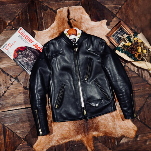 CHEVALPES International first-line brand A grade leather vegetable tanned calfskin Venom leather jacket stand collar motorcycle American retro men's short Italian vegetable tanned calfskin S