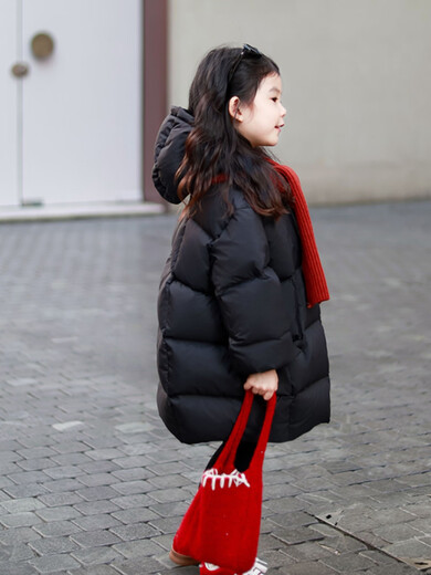 BALA is suitable for the new puff children's thickened long down jacket for boys and girls to keep warm in winter baby down black 90cm