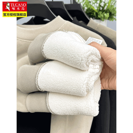 Woodpecker 2026 new winter cold-resistant plus velvet sweatshirt for men, ultra-thick and loose camel hair all-in-one fleece bottoming shirt, warm top, gray XL recommended 130-150Jin Jin equals 0.5 kg