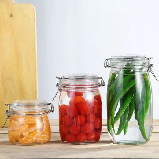 Fantasy sealed jar glass food bottle honey soaked wine kimchi jar pickled pickles empty bottle storage storage sugar jar 500ml round galvanized card