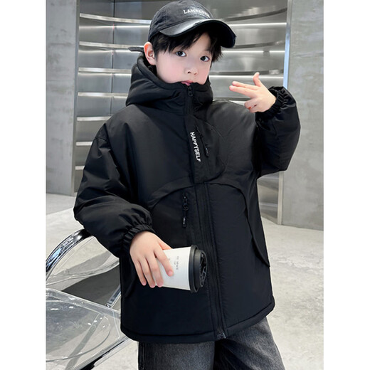 HAL.DUCK down jacket boys' quilted jacket autumn and winter 2026 new large children's clothing winter velvet thickened parka winter cotton coat black one size too small 140 cm