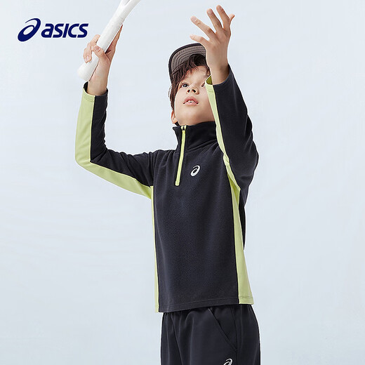 ASICS children's clothing winter half-zip color-blocked long-sleeved moisture-absorbing, heating, warm and comfortable 9000 black 175
