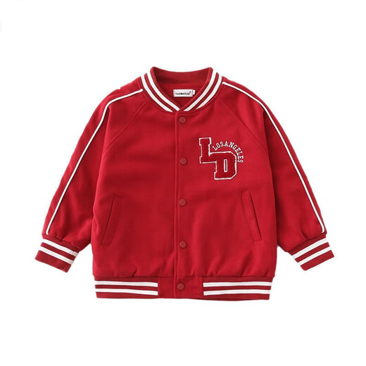 Disney (Disney) Korean version of baseball uniform parent-child clothing for a family of three in autumn and winter burgundy thickened jacket black college style family clothing wide/loose version burgundy baseball uniform 120