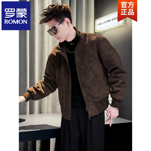 罗蒙（ROMON）男士Pu皮棉衣外套秋冬季加绒休闲男装上衣褂子感潮牌加厚棉服 咖色 M 建议125斤内