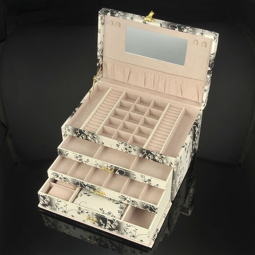 Wing Fantasy flagship combination lock leather jewelry box jewelry storage makeup jewelry storage box extra-large multi-layer travel bag printed in bright red