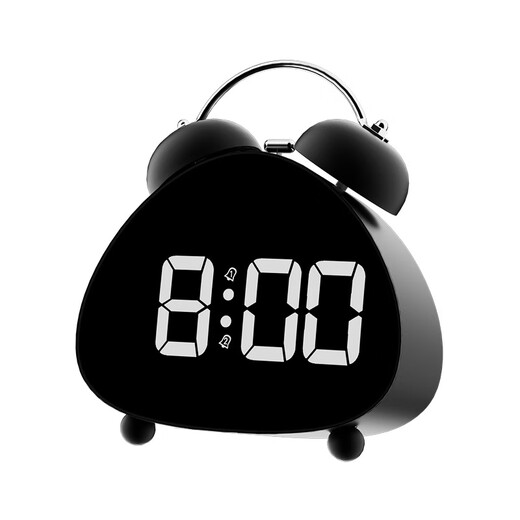 Perfect alarm clock, powerful wake-up tool for students, LED electronic display, mechanical ringing, super loud sound alarm, black
