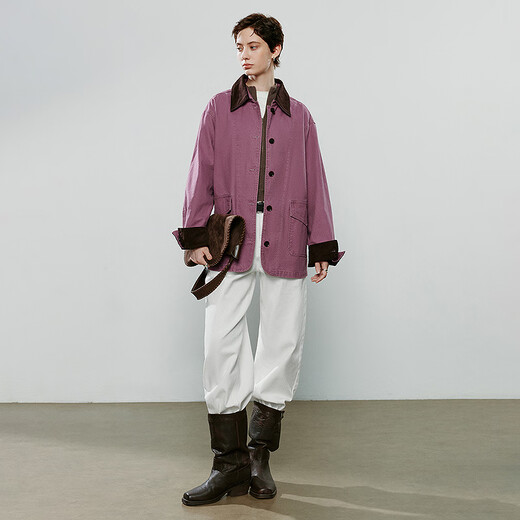 Chuyu Jacket Women's 2025 Winter New Mid-Length Raspberry Pink Cotton Retro Workwear Style Contrast Color Splicing Top Raspberry Pink M