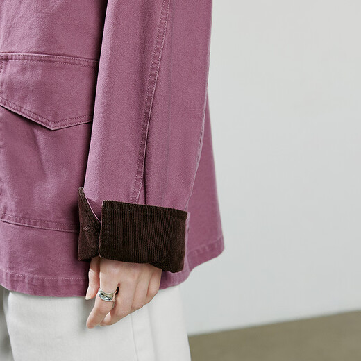 Chuyu Jacket Women's 2025 Winter New Mid-Length Raspberry Pink Cotton Retro Workwear Style Contrast Color Splicing Top Raspberry Pink M