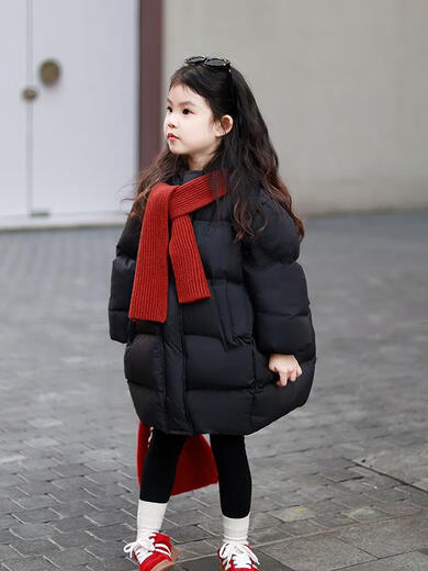 BALA is suitable for the new puff children's thickened long down jacket for boys and girls to keep warm in winter baby down black 90cm