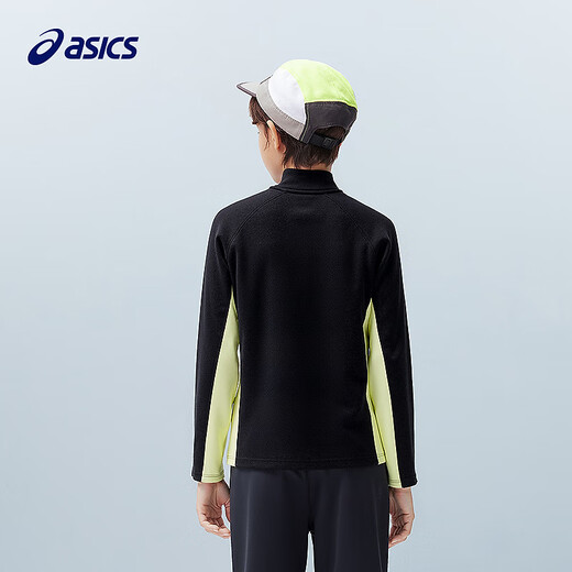 ASICS children's clothing winter half-zip color-blocked long-sleeved moisture-absorbing, heating, warm and comfortable 9000 black 175