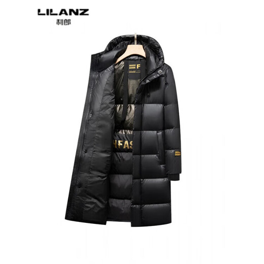 LILANZ high-end black gold 90 goose down down jacket mid-length winter thickened and warm men's Korean style casual hooded outer black 8251 14XL (90) 180-(recommended 145-160Jin Jin equals 0.5 kg