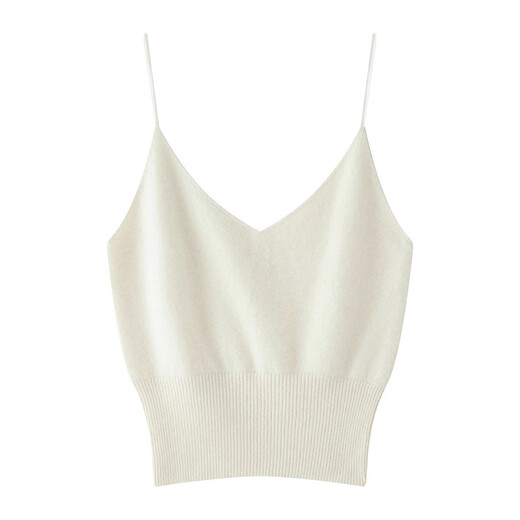 Autumn and winter cashmere knitted tube top women's V-neck spaghetti straps solid color sleeveless inner bottoming shirt suspenders white M