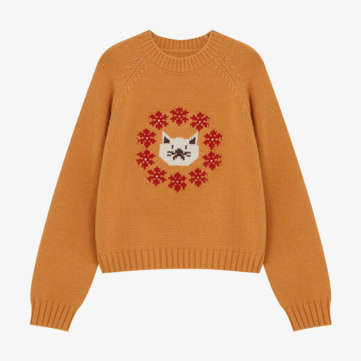 Basic House Basic House 2025 Autumn and Winter New Klein Blue Round Neck Sweater Cartoon Cat Snowflake Jacquard Lazy Style Knit Orange L