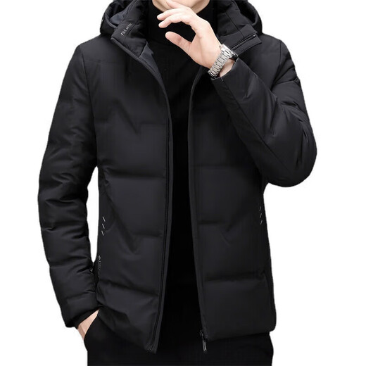 利郎（LILANZ）男装连帽服冬季加厚保暖中青年男士休闲短款防寒羽绒服外套 W2186黑色 M 170