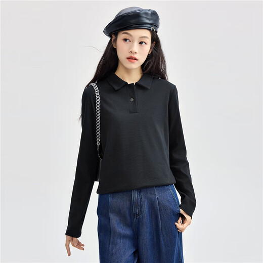 Giordano long-sleeved Polo shirt for women new style pure cotton simple solid color metal button lapel top for women 05314783