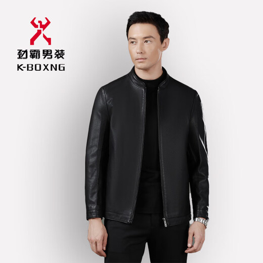 KBXNG Jinba Leather Jacket Autumn and Winter Men's Business Casual Middle-Aged Dad Stand Collar Jacket Black - Stand Collar - Spring and Autumn Style 8035 3XL 190