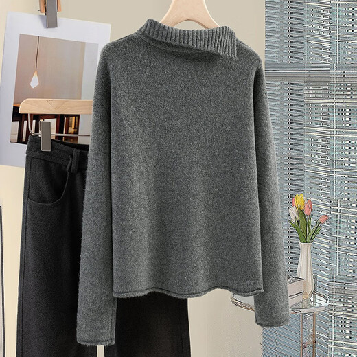 Cypress Sheep Wool Solid Color Sweater Women's 2026 Spring New Fashion Loose Long Sleeve Personalized Neck Top