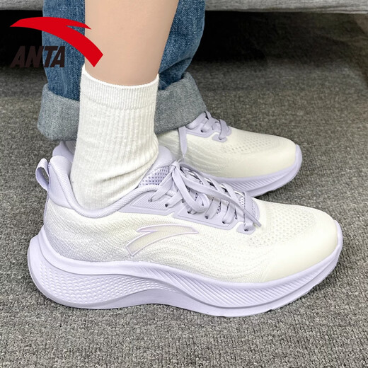 ANTA (ANTA) Women's Walking Shoes Blue Student Lightweight Breathable C37 Soft Sole Comfortable Winter New Casual Sports Running Shoes -3 Ivory White/Mist Light Purple 35.5