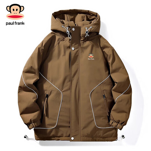 大嘴猴（paul frank）日系简约羽绒服男士2025冬季新款潮牌设计感条纹休闲保暖连帽外套 深咖色 【50%白鸭绒】 6XL 【建议240-260斤】