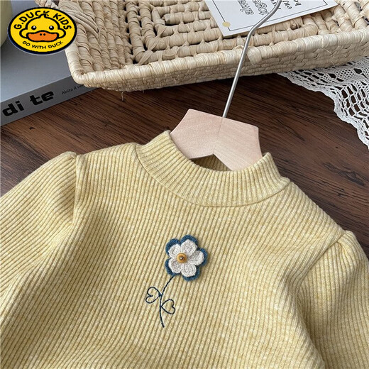 HAL.DUCK Girls' Velvet Bottoming Shirt Western Style 2023 Autumn and Winter New Style Baby Girl Small Flower One-Fleece Long-Sleeved Thickened Top Yellow One-Fleece 80 Suitable for Height 70-80cm Age 1-2 Years Old
