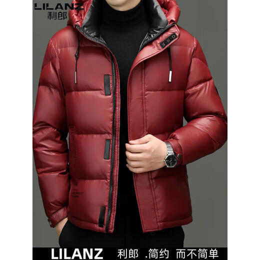 利郎（LILANZ）羽绒服男冬季休闲连帽短款上衣羽绒服青年加厚亮面男士外套潮 黑色 M 170