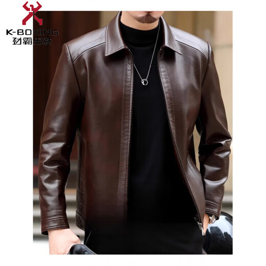 KBXNG Jinba Haining genuine leather jacket for men with lapel for middle-aged cadres in spring and autumn thin casual dad wear sheepskin stand-up collar dark brown plus velvet stand-up collar dark brown plus velvet M 170 weight 100-120 Jin Jin is equal to 0.5 kg