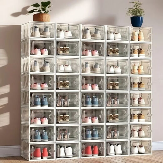 Yongfan simple installation transparent shoe box stackable shoe box PP dust-proof and anti-oxidation home dormitory shoe storage bedroom Pearl white large capacity/door-type storage shoe box round hole upgrade/super practical 6 pieces