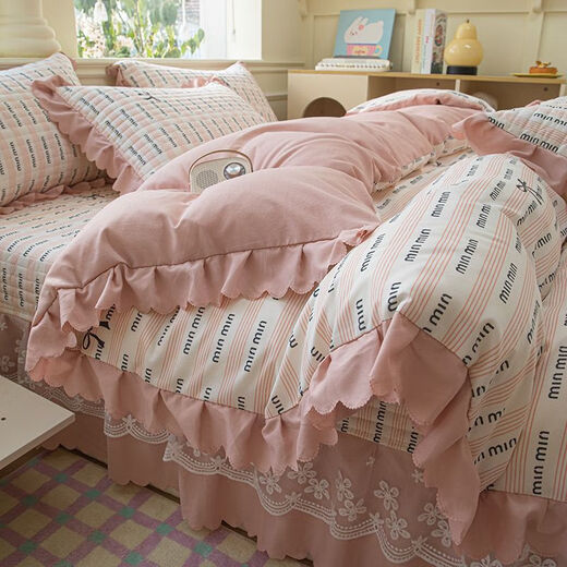 Fantasy French lace knitted double-layer gauze quilt cover three-piece single and double quilt cover princess style floral single and double quilt cover min gray single quilt cover 200x230cm