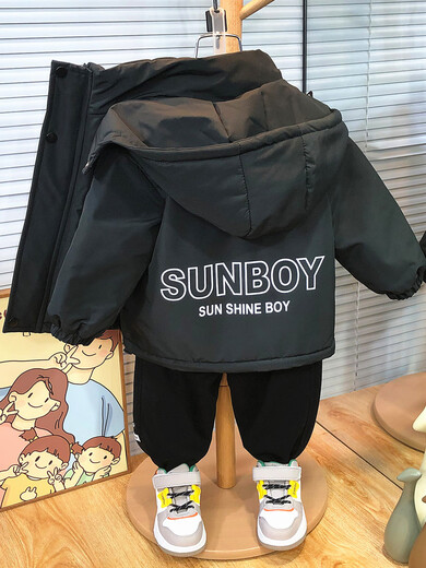 BALA suitable for boys' velvet jacket autumn and winter 2025 new baby cotton-padded jacket thickened jacket children black 90cm