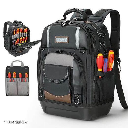Changshuke Backpack Tool Bag, Wear-resistant, Multifunctional, Sturdy and Durable Backpack, Electrician's Thickened Maintenance Special Storage, Heavy Duty, Hard Bottom, Multifunctional + Detachable Slip Pocket