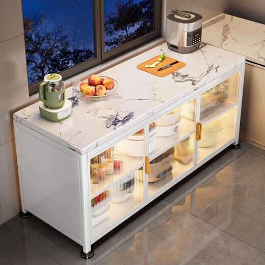 Yusenyi kitchen cabinet microwave carbon steel storage cabinet integrated floor-standing storage rack seasoning cabinet oven storage cabinet thickened slate gray 3 layers length 125 + width 45 + height 80cm +