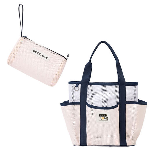 咏幻网眼洗漱包便携手提包内包网纱品收纳袋内胆泳镜沙滩包 组合优惠款樱花粉[小号大号]