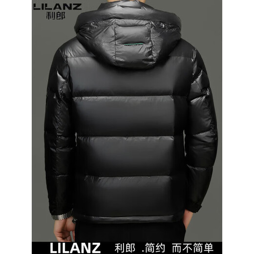 利郎（LILANZ）羽绒服男冬季休闲连帽短款上衣羽绒服青年加厚亮面男士外套潮 黑色 M 170