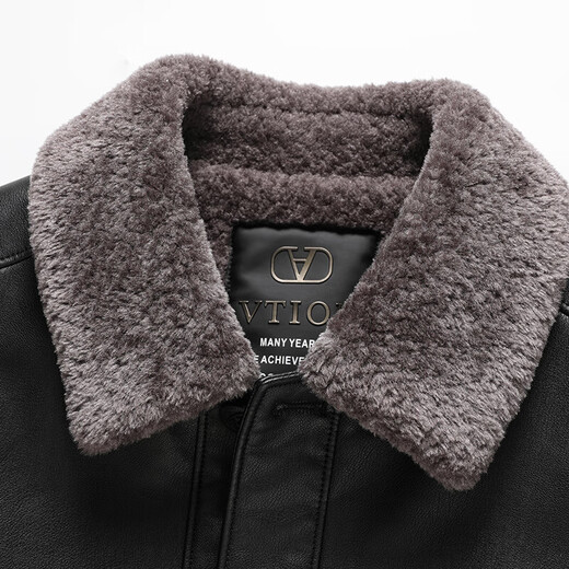 Dad's winter coat, middle-aged men's fur one-piece lapel leather jacket, middle-aged and elderly men's velvet thickened leather jacket, black L 175 size 105-120Jin Jin is equal to 0.5 kg
