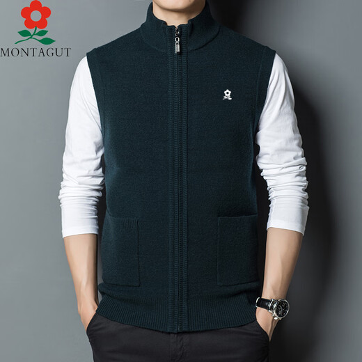 MONTAGUT Autumn and Winter Wool Vest Casual Zipper Cardigan Warm and Thickened Young and Middle-aged Daddy's Solid Color Vest Jacket ZYR9901 Burgundy 170/L Recommended 115-130Jin [Jin equals 0.5 kg]