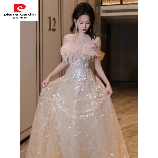 Pierre Cardin haute couture evening dress for women 2025 new women's light luxury high-end banquet host 18th birthday adult ceremony toast clothing 1727 Qi floor style XS