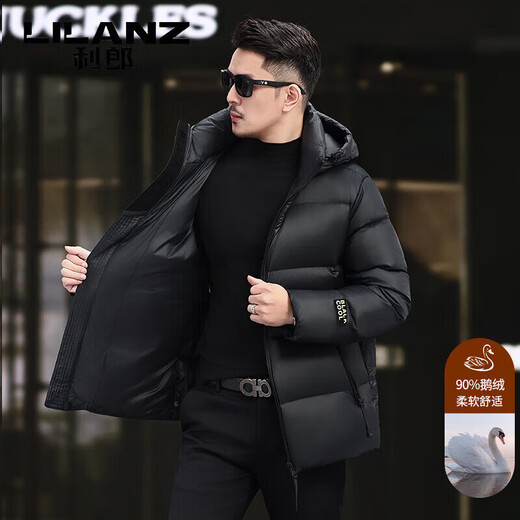 Мужской пуховик LILANZ, зима 2025, новинка, утолщенный, высокий вес, 90% белый гусиный пуховик, теплая и защита от холода, черный S