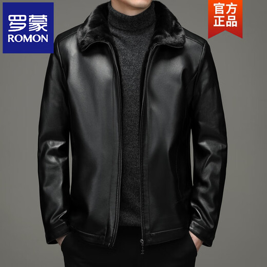 ROMON Haining Leather Men's Fur Integrated Lapel Winter Thickened Sheepskin Jacket Dad's Casual Jacket Black M 170