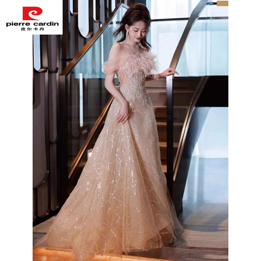 Pierre Cardin haute couture evening dress for women 2025 new women's light luxury high-end banquet host 18th birthday adult ceremony toast clothing 1727 Qi floor style XS