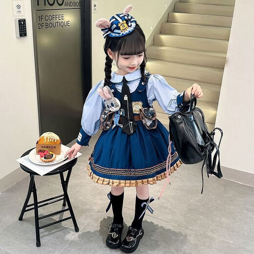 Parmaito Rabbit Police Officer Skirt, Girls Lolita Princess Skirt, Children's Disney Rabbit Police Officer Skirt, Fashionable Girl, Complete Set (Including All in the Picture) 100 Collection Order and Get a Tie