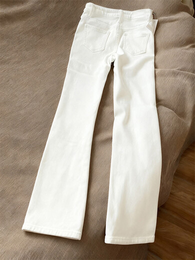 Shelley Jones white velvet bootcut jeans men's winter high-waisted slim-fit pants American high street slim scimitar pants white velvet M recommended 80-100Jin Jin equals 0.5 kg