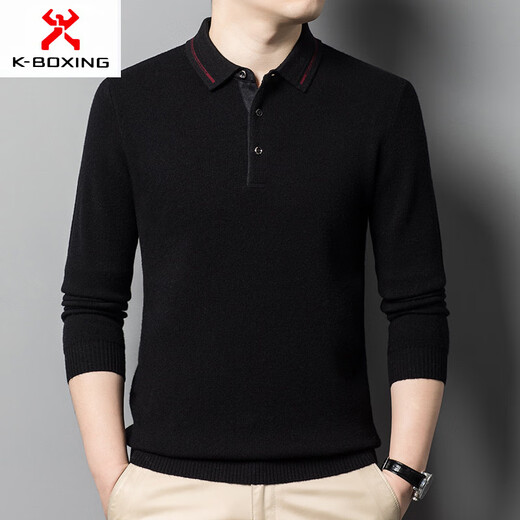 KBXNG Jinba business men's wool sweater 2025 autumn and winter new full wool sweater men's lapel warm business men's black M 170