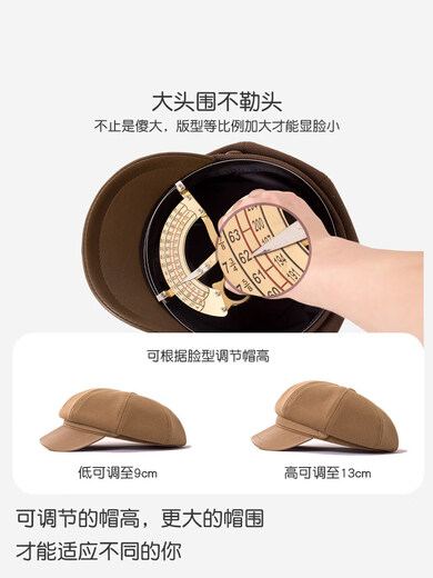 Xiaohongshu's popular model is suitable for square and round faces, small and big head circumferences, PU leather octagonal hat, retro beret for women, autumn and winter, black, small size (52-55cm), one size fits all
