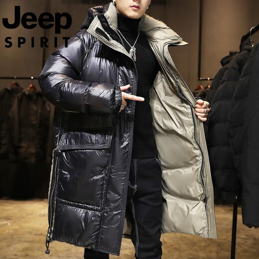 JEEP Глянцевый пуховик Jeep International средней длины, мужская зимняя утолщенная теплая одноразовая повседневная куртка с капюшоном черного цвета M 125Jin Jin с точностью до 0,5 кг